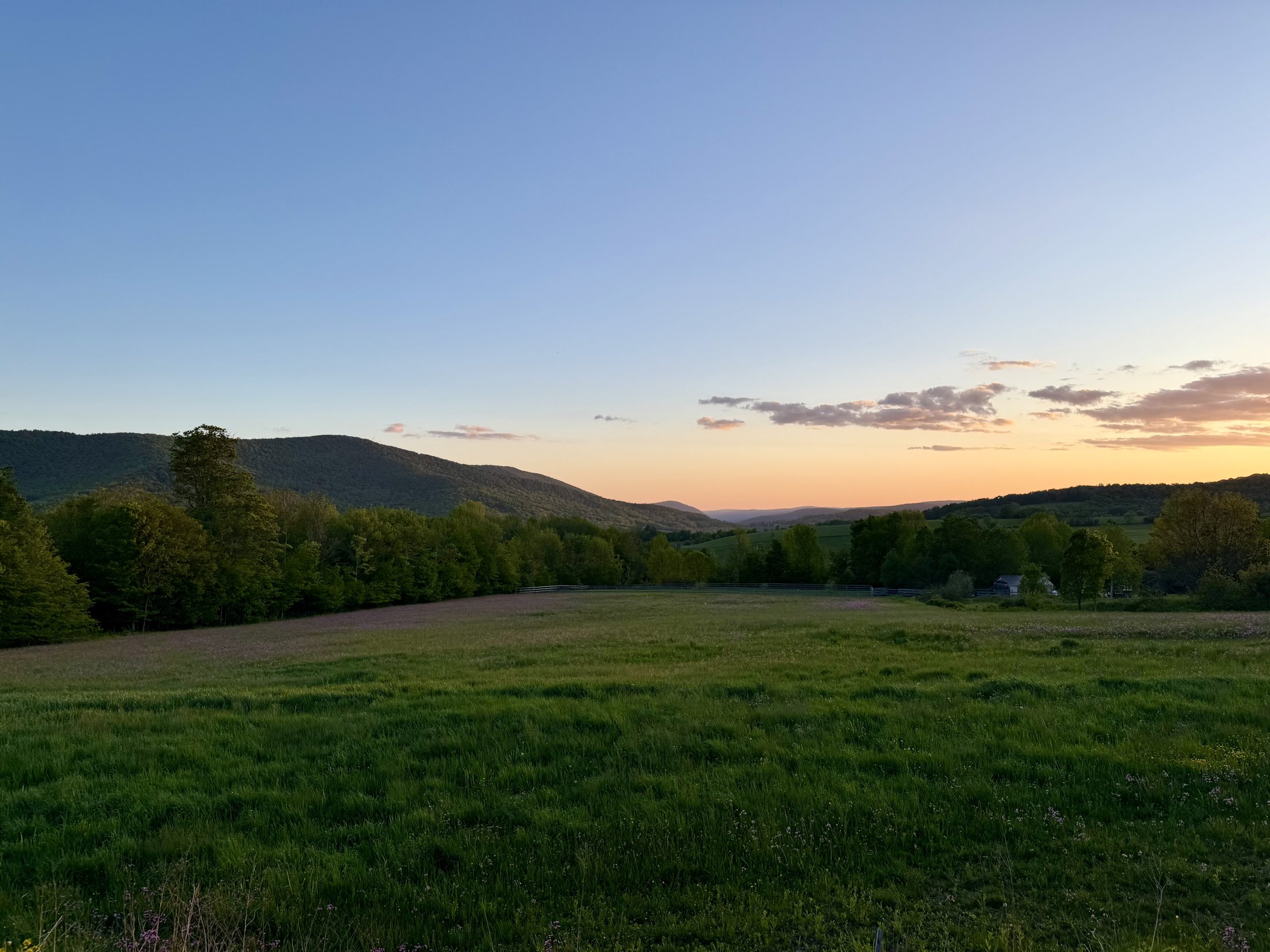 Dusk over the field at Decker House, the ridge to the north